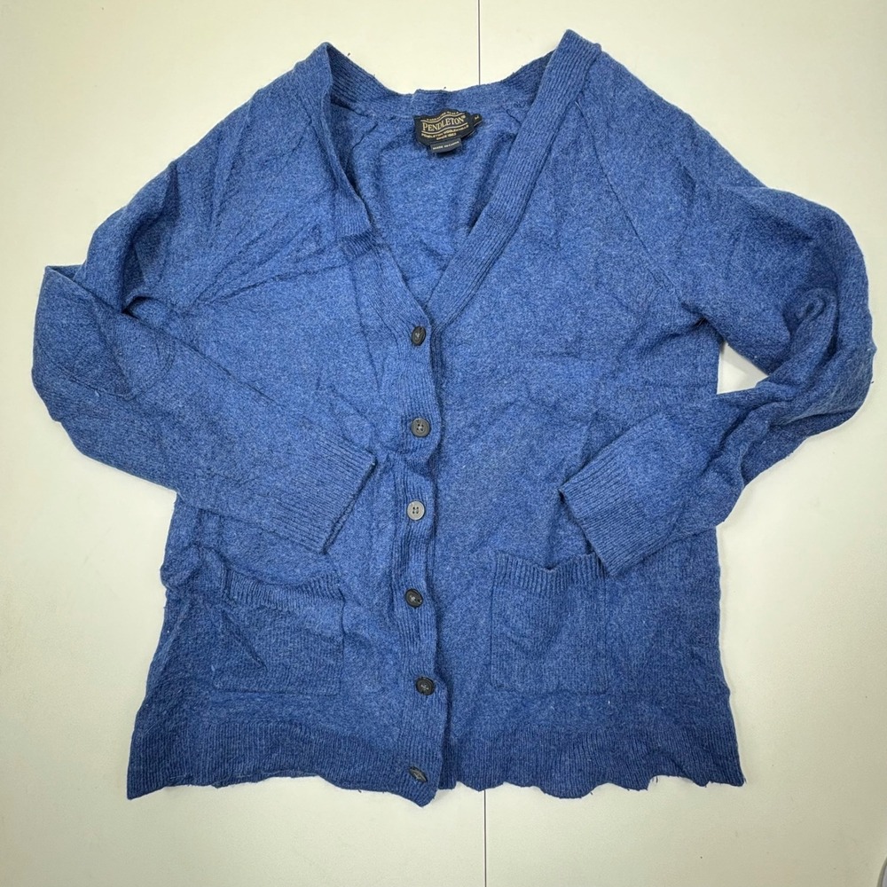 Vintage Pendleton Blue Wool Blend V-Neck Button Cardigan Sweater Women's‎ M